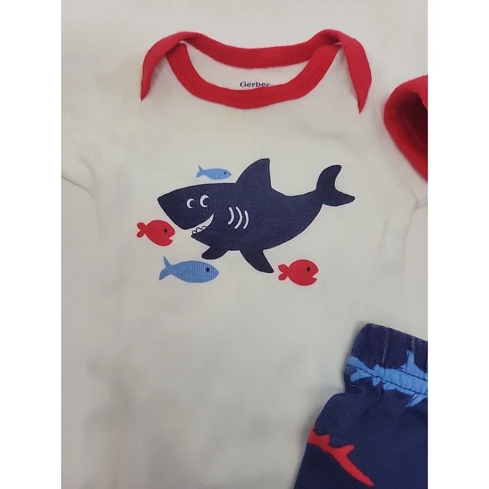 Gerber Boy's Shark Onesie‎ 3-Pack Blue Newborn